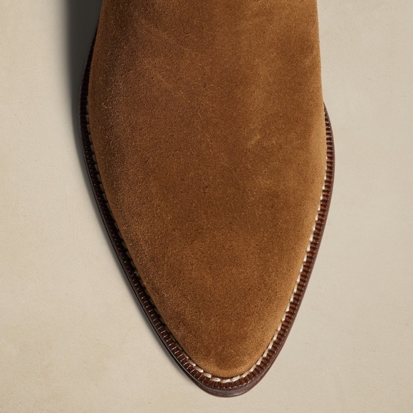 New photos! BANANA REPUBLIC Ankle Suede Boots w/ Gold Buckle, Black, Size 9 - Picture 9 of 13